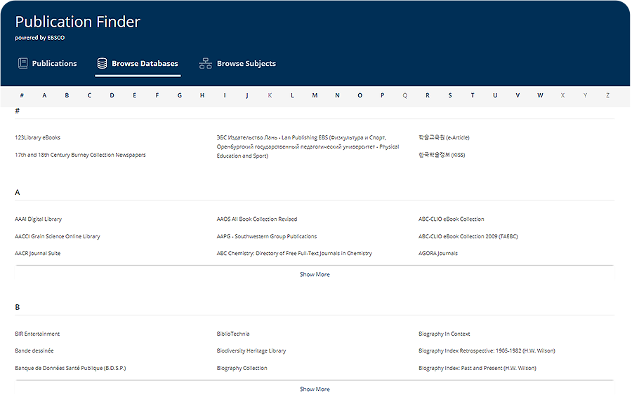 EBSCO Developer  PublicationIQ Browse Database Overview